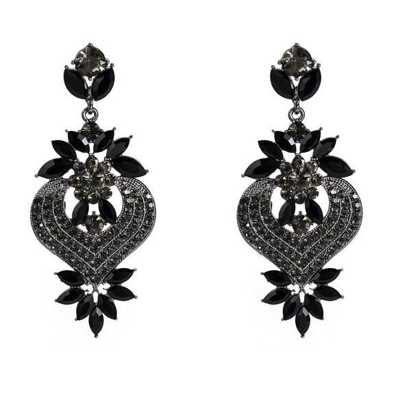 KMVEXO verklaring hart crystal Dangle Earring voor vrouwen meisje party verklaring oorbellen sieraden: black