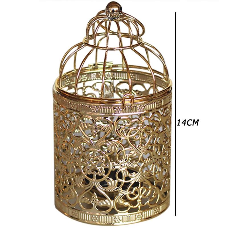 Retro Europe Style Metal Iron Act Birdcage Tea Light Candlestick Rose Gold Hanging Lantern Desktop Ornaments Home Decor: Golden