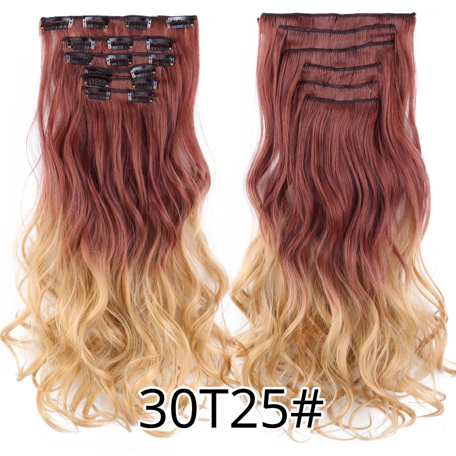 Leeons 16 clip in hair extensions hårtilbehør langt krøllet hår extension clip syntetisk varmebestandig fiber ombre farve: 30 t 25