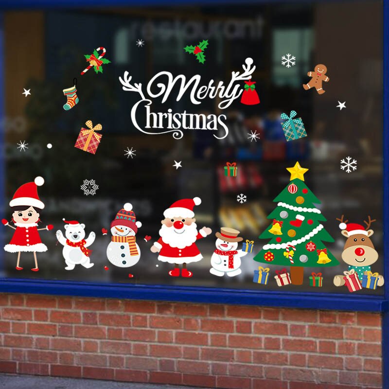 Snowman Wall Sticker DIY Christmas Party Home Decoration Windows Door PVC Stickers Year Household Glass Wall Sticker: Style 17