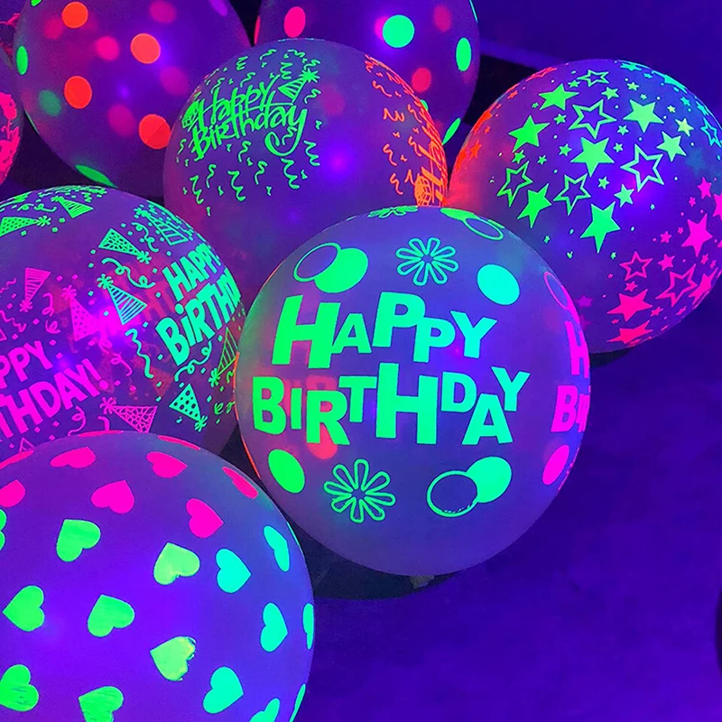 10 Uds. Globos fluorescentes de látex, globos luminosos de amor brillantes para decoraciones de de cumpleaños de boda, globos de cumpleaños
