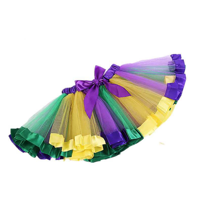 Barn prinsesskjol färgglad regnbåge tyll pilbåge fluffig för tjejfest baby tutu kjol 2-8 år gammal