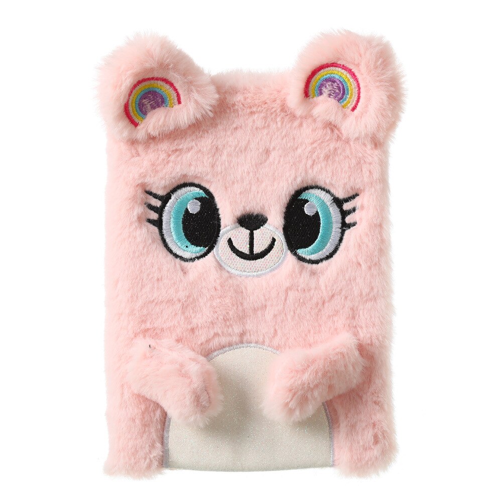 Cute Fur Rabbit Notebook For Kids A5 Diary Notepad Plush Agenda Planner Children Line Daily Note Book School Shetchbook: pink bear