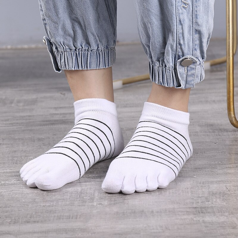 1 paire de chaussettes à cinq doigts en pur coton pour femme et fille, rayées, solides, , mignonnes, Harajuku, sans spectacle, avec orteils, offre spéciale