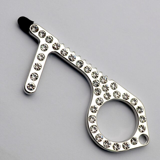 Keyring No Touch Public Door Opener Anti-Contact Keychain Artifact Beer Button Pusher Lifter Ring Hook Key Chain Keyfob Tools: Silver