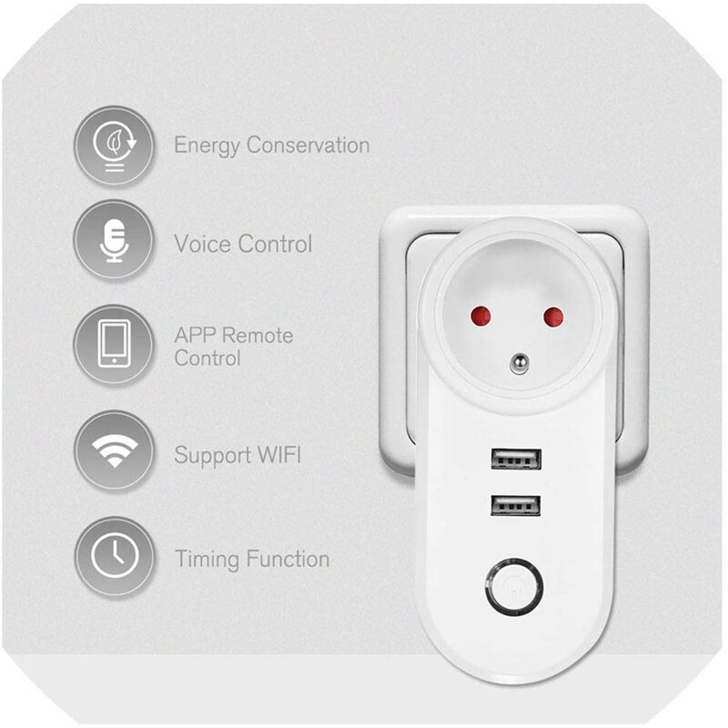 WIFI Smart Plug Socket with Dual USB Timing Socket Wireless Outlet Voice Control Work for Alexa Google Home EU Plug