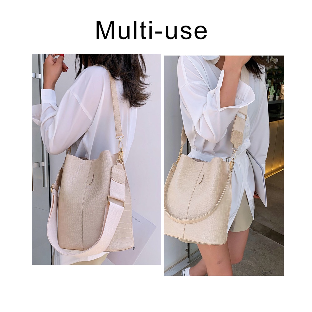 TTOU Frauen Eimer Tasche Große Kapazität Pu Leder Casual Schnalle Geldbörse Handtasche Schulter Crossbody Krokodil Retro Vintage Daypack