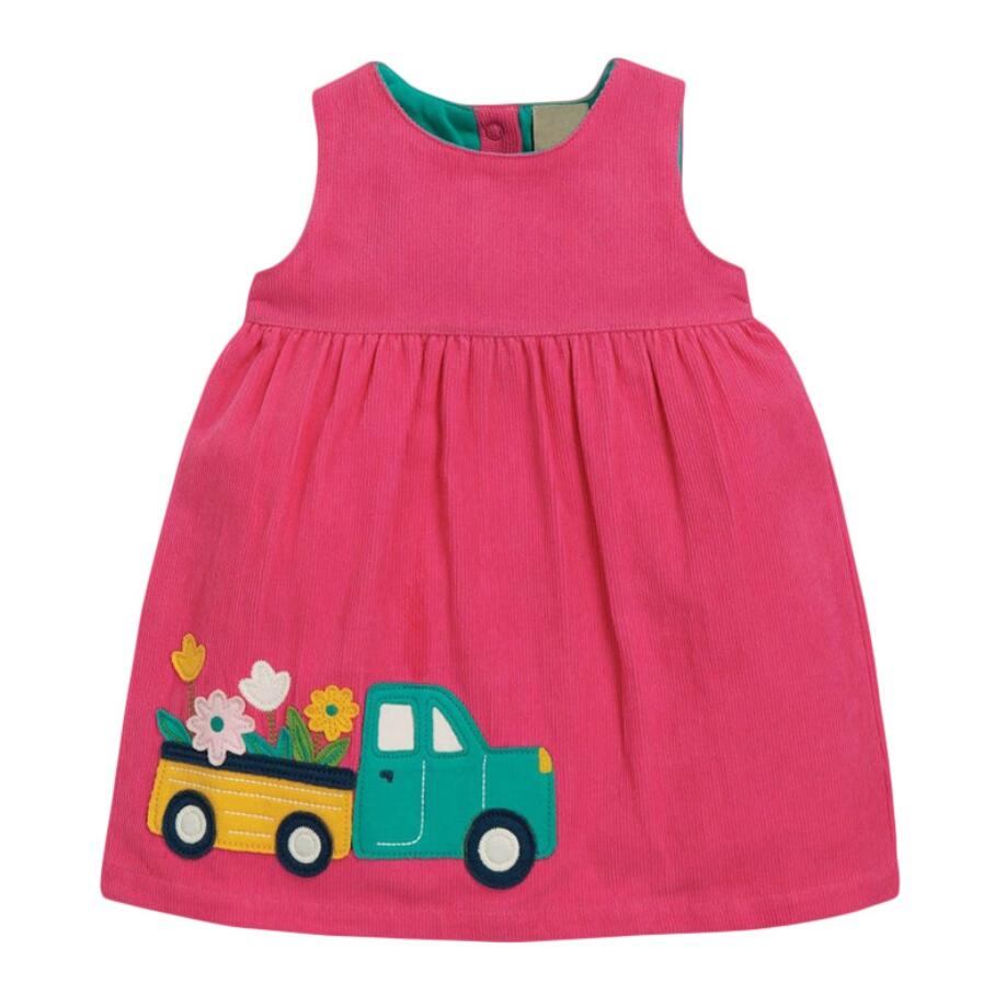 Lilla maven hösten bebis flickor kläder märke klänning barn bomull djur applikation manchester sundresses: Rosröd / 2t