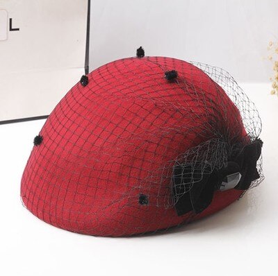Dames fedora's wollen hoed dames engeland strik pet dames kanten stewardess petten dames baret wollen pet studenten vrijetijdshoeden b -8950: Rood