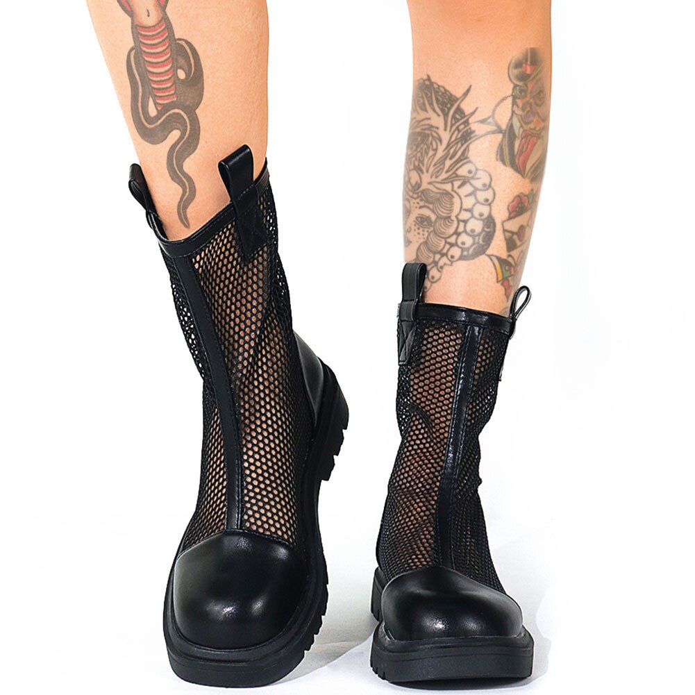 Brand Leisure Gezellig Wandelen Gothic Zwarte Mode Zomer Laarzen Casual Platform Gladiator Mesh Sandaal Vrouwen Schoenen