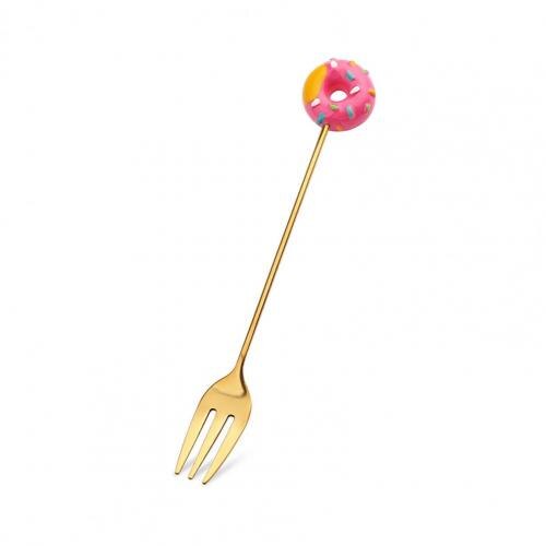 Jaar Leuke Rvs Lepel Kinderen Cartoon Fruit Vork Donut Lepel Thee Cake Fruit Lepel Vork Servies Koffie Gereedschap: Rose Red Fork