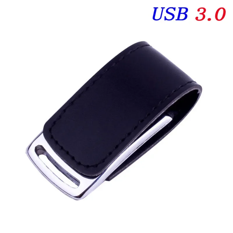 JASTER USB 3,0 unidad Flash con logotipo personalizado gratis, , memoria Stick, disco U de cuero y Metal, 32GB, 64GB, 128GB,: Negro / 32 GB