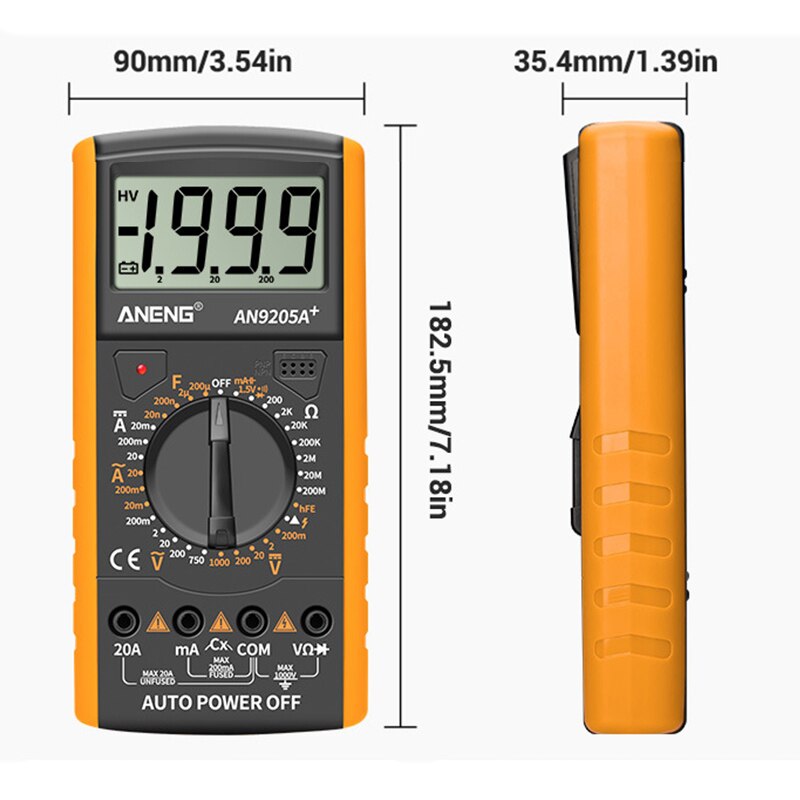Digital Multimeter AC/DC Profesional Transistor Tester Electrical NCV Test Meter Analog Auto Range Multimetro DT9205A+