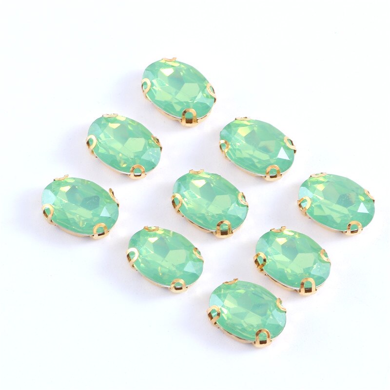 Oval Opal Crystal Green Hars Naaien Op Steentjes Met Goud Claw Naaien Op Steen Voor Kleding Accessoires: Green opal