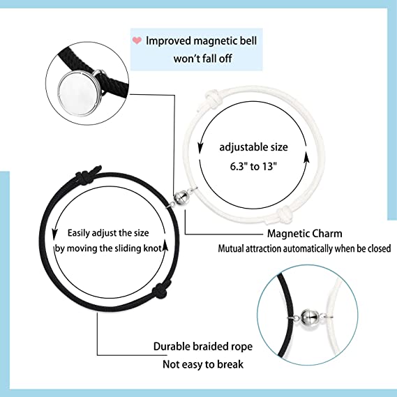 2 Pcs/set Magnet Couple Bracelet Stainless Steel Friendship Charm CBracelet Long-Distance Jewelry for Valentine's Day