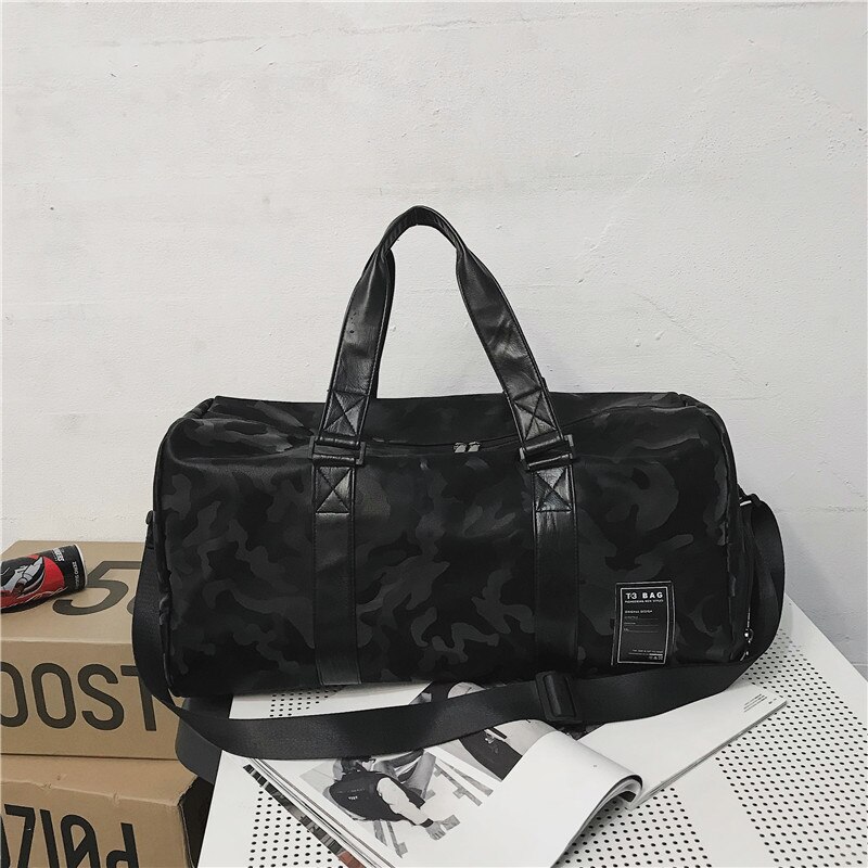 Bolsa de viaje de camuflaje de gran capacidad, bolso de ejercicio Diagonal de un solo hombro, novedad, Otoño/Invierno: Negro