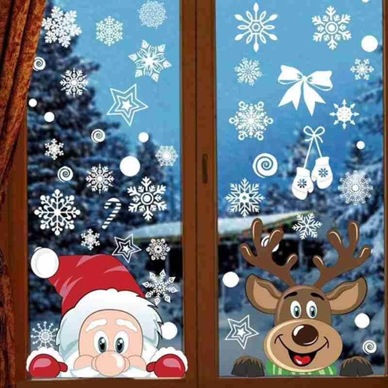 1 Pcs Sneeuwvlok Santa Elanden Kerst Kleurrijke Statische Glas Sticker Venster Home Decoratie