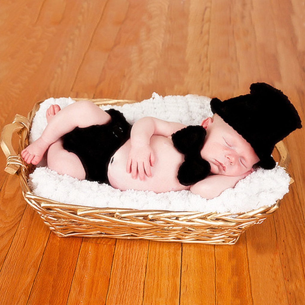Handgemaakte baby dieren stijl foto prop outfit kleding wol breien haak fotografie hoed stoffen set