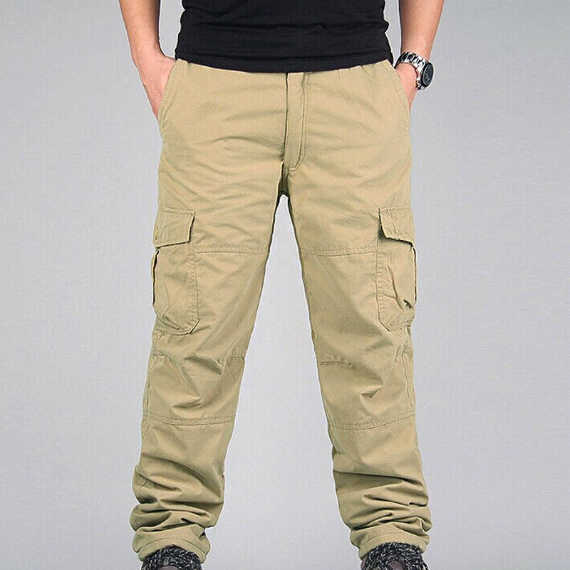 Pantalon cargo thermique chaud pour homme, vêtement de travail en hiver, avec poches, épais, pour l'extérieur