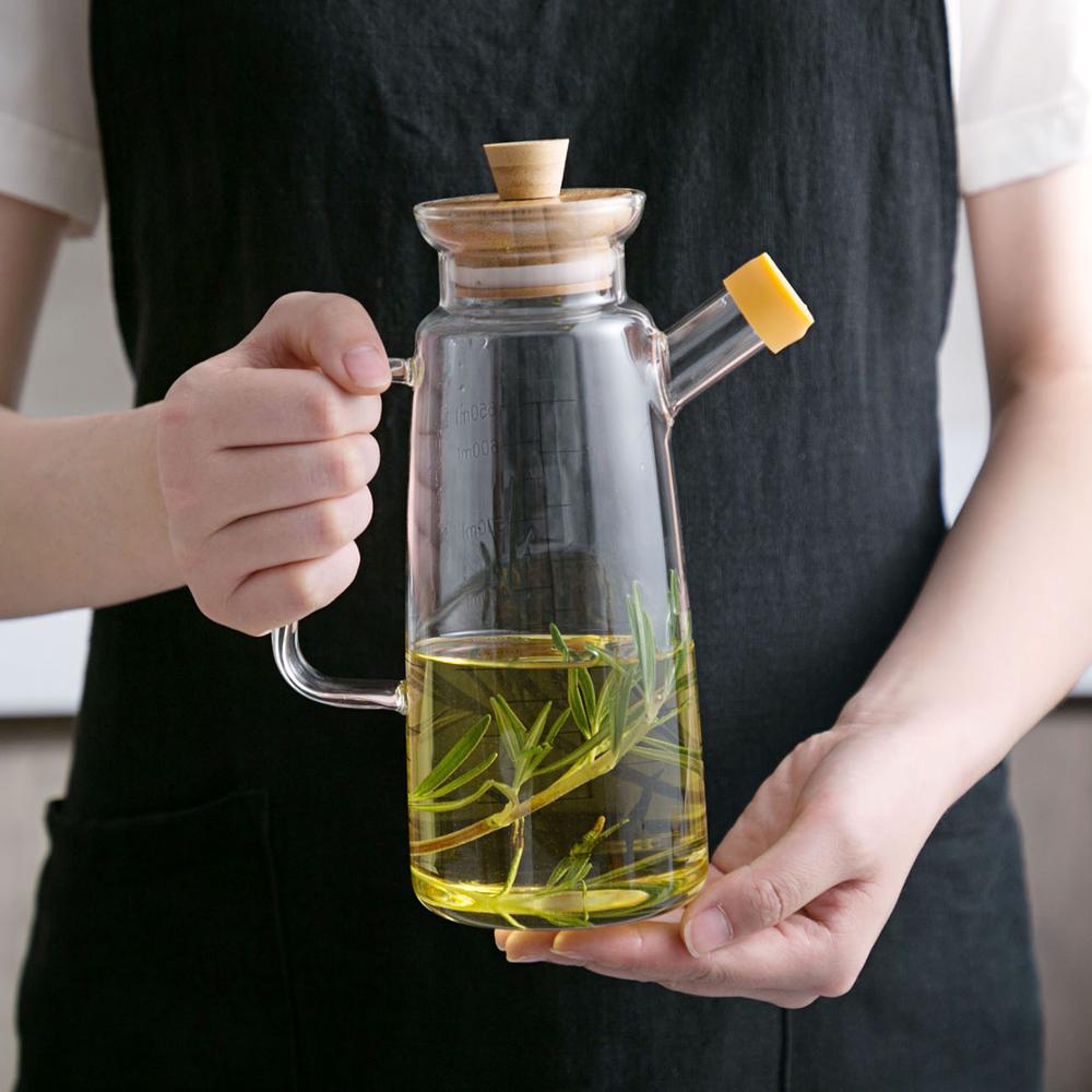 650ml glas olivenolie flaske eddikebeholder køkken sojasovs flaske glas eddike opbevaringsflaske med bambus låg