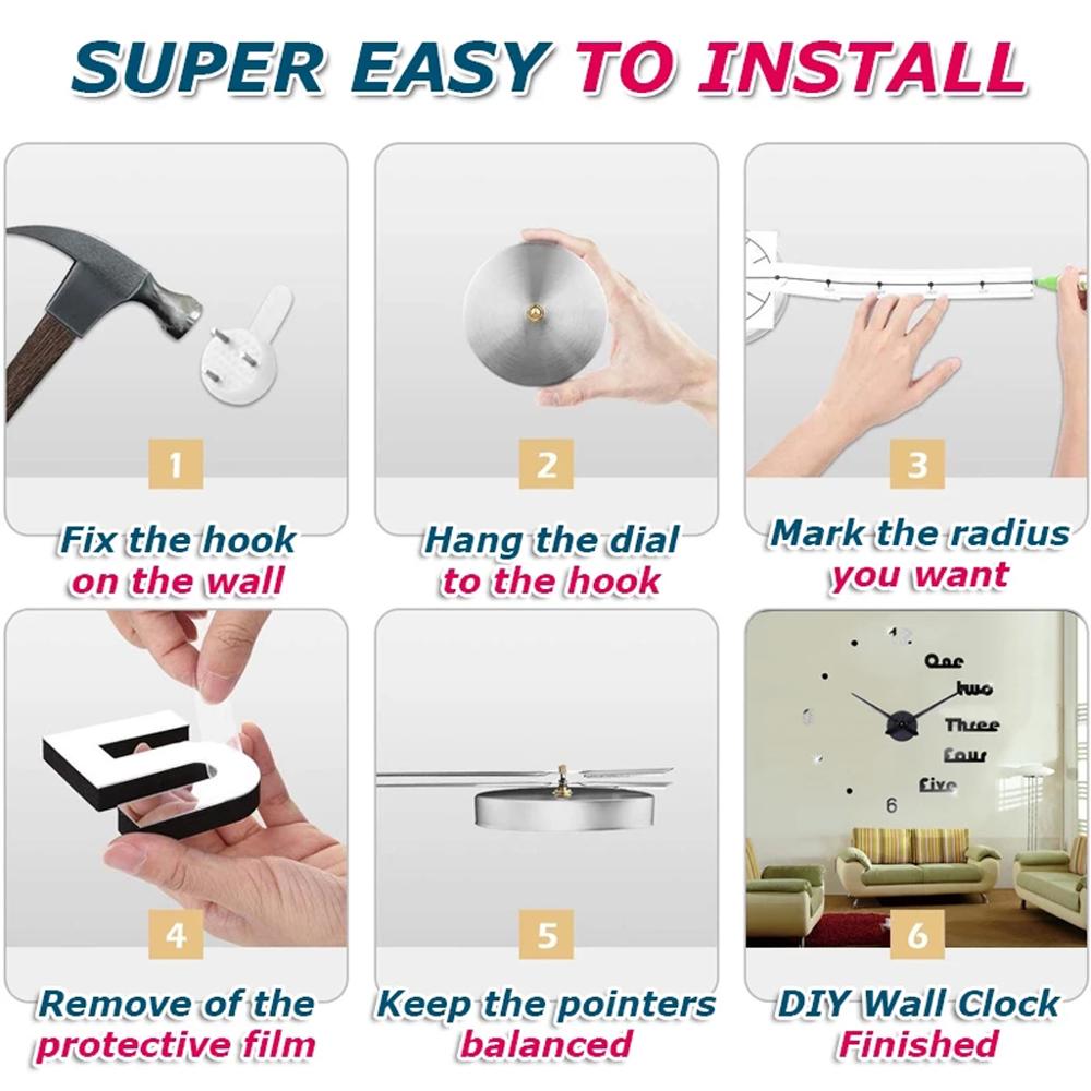 DIY Large Wall Clock Modern 3D Wall Sticker Clock Silent Home Decor Living Room Acrylic Quartz Horloge Wall Clock