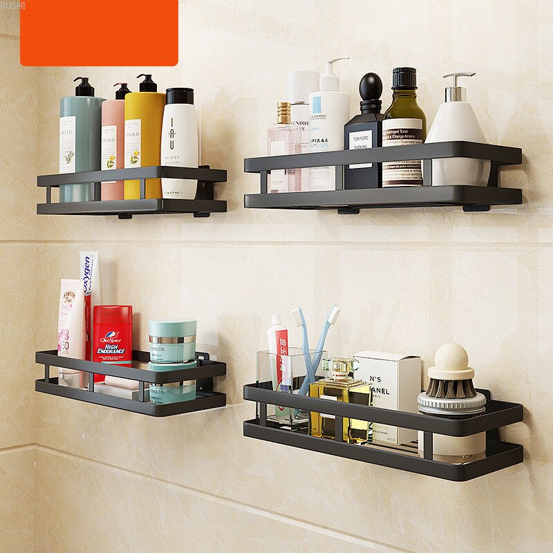 Black Stainless Steel Kitchen Condiment Rack Wall Hanging Punch-free Bathroom Shelf Household Multi-function Storage Rack