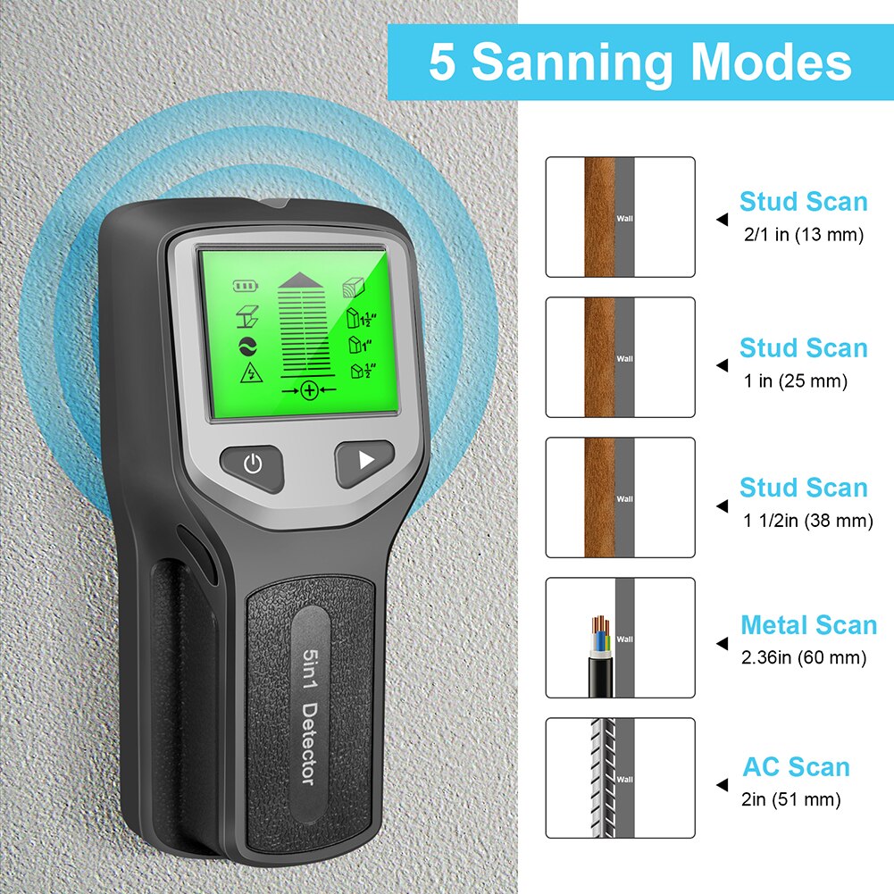 5 In 1 Metal Detector Find Metal Wood Studs AC Wire Cable Pipe Wall Scanner Electric Box Finder Wall Detector
