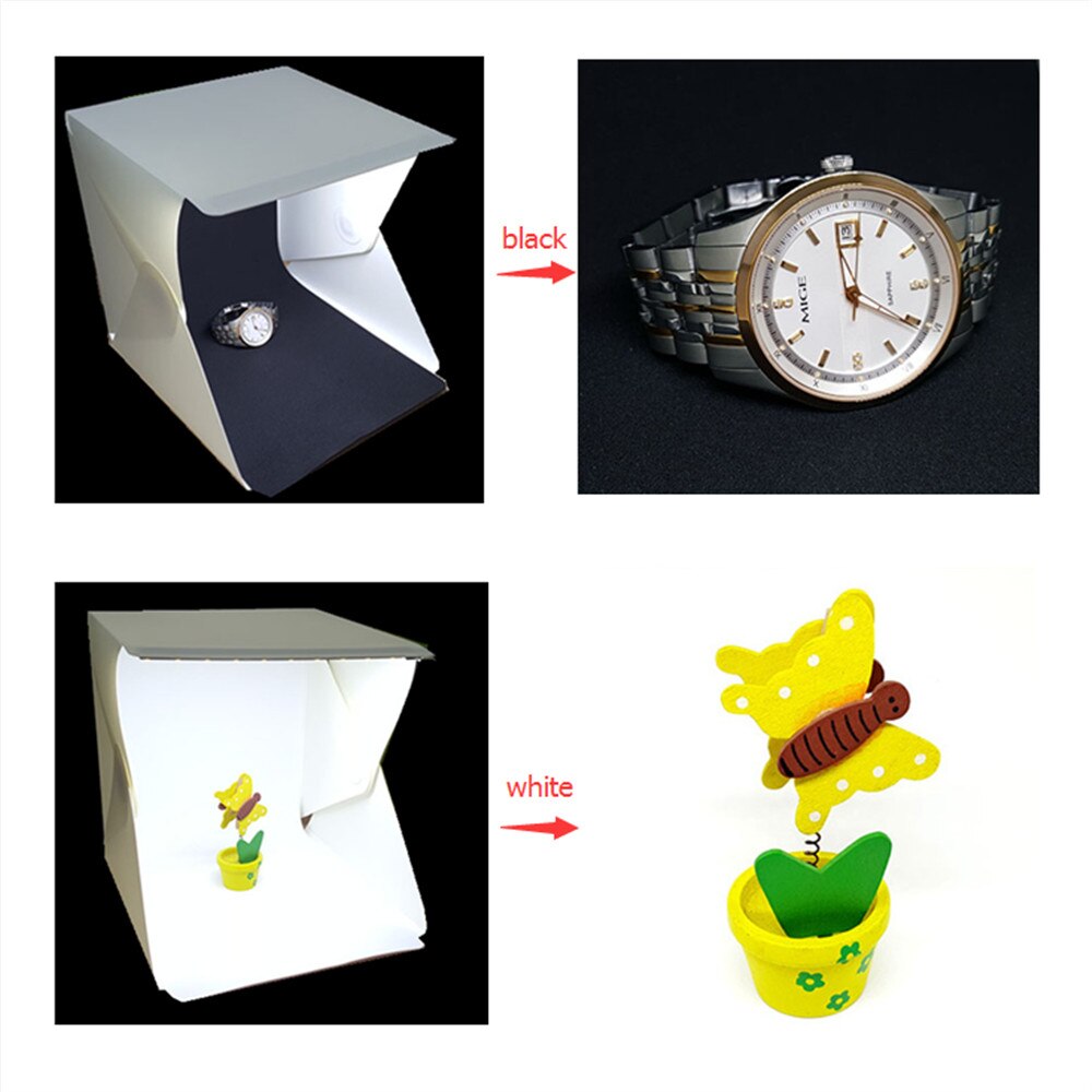 Fifata 20*20cm mini folde studio diffus soft box lysboks med led lys sort hvid fotografi baggrund foto studio box