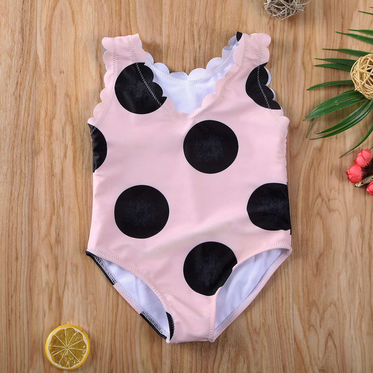 Kids Baby Girls Polka Dot Leotard One-Piece Swimwear Swimsuit Bathing Suit Lacy Big Wave Dot Double-decker: Pink / 80cm