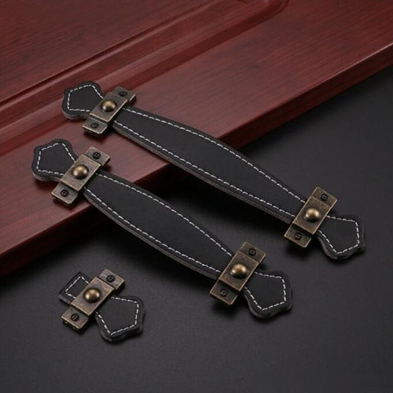 2Stck Schwarz Braun Leder Tür Knöpfe und Griffe für Schrank Küche Schrank Koffer Griffe Kommode Schrank Schublade Zieht
