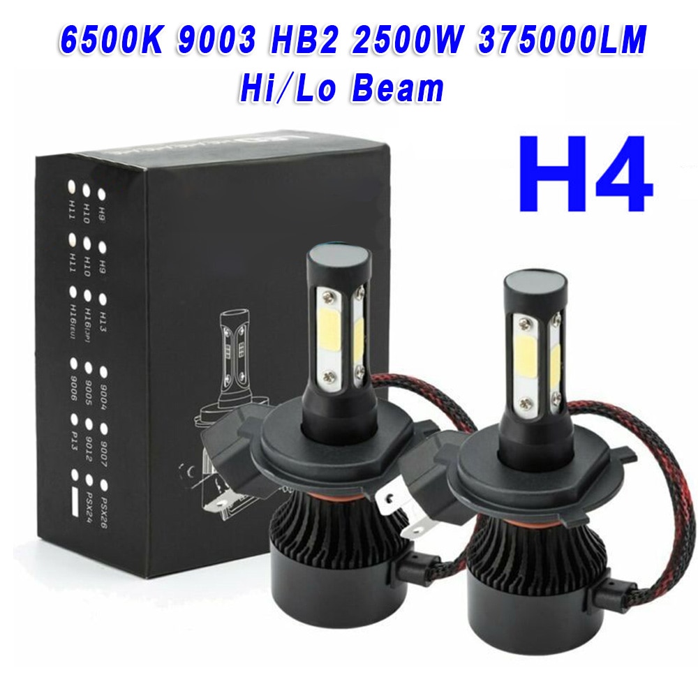 2 Pcs H4 9003 HB2 9 V-32 V Auto 4-Zijden Led Koplamp Lamp Mistlampen Spotlight high/Low Beam 375000LM 6000 K-6500 K Witte Auto Led Licht