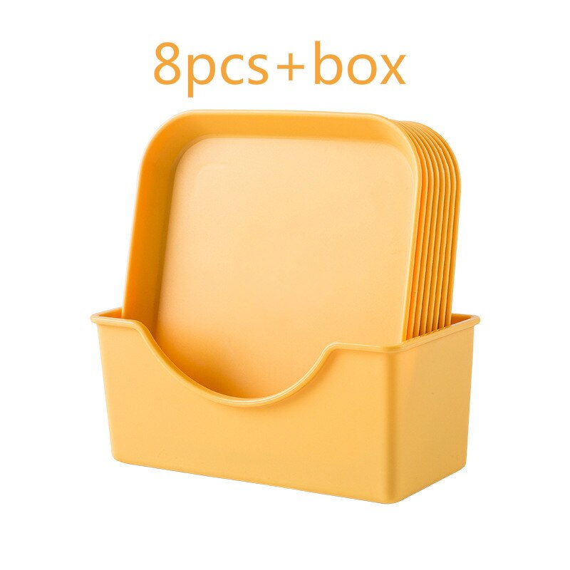 Plastic Voedsel Saus Schotel Leuke Ronde Snacks Fruitschaal Vierkante Dessertbord Keuken Huishoudelijke Dienblad Gerechten Afvoer Rack Set: Square yellow set