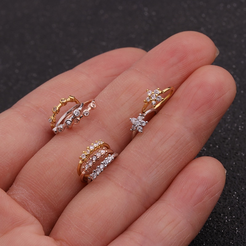 3 pièces Piercing nez bijoux de corps Cz nez cerceau narine zircone nez anneau minuscule fleur hélice Cartilage Piercing bijoux 20G