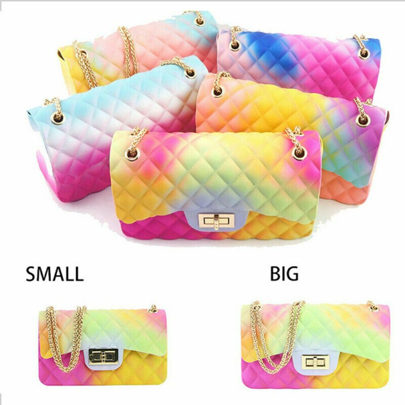 Women Ladies Jelly Chain Bag Women's Rainbow PVC Bag Shoulder Bag Handbag