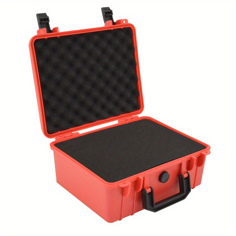 1pc Safety Instrument Tool Box, 280x240x130mm, PP Plastic Storage Toolbox Equipment Tool Case, Outdoor Suitcase With Foam Inside: Red