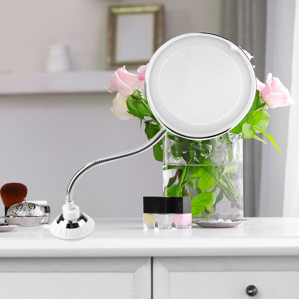 LED Round Rotate Folding Makeup Mirrors Adjustable Desktop Battery Mirror 10X Magnification Magnifying Glass with Natural Light