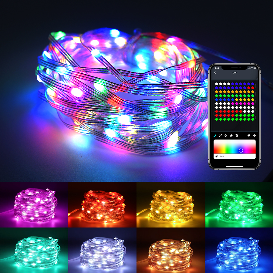 10m 5m rgbic ledet-lysstreng  ws2812b stk. bluetooth usb musikk drømmefargelampe 5v stk. ledet julefestgirlander fe-lysstreng til hjemmet