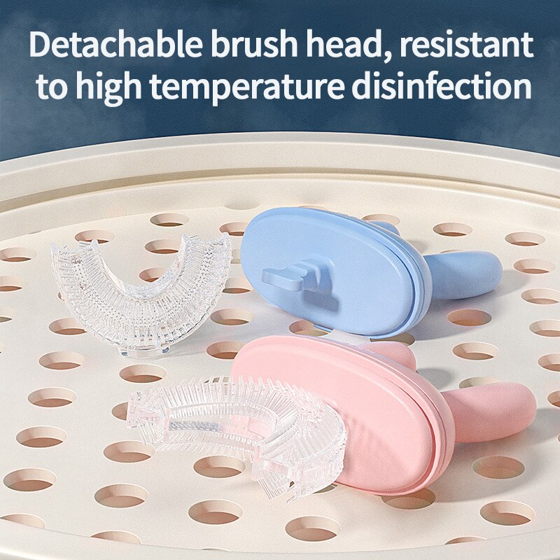 Spazzolino da denti a forma di U per bambini spazzolino da allenamento manuale per bambini spazzolatura a 360 gradi strumenti per la pulizia orale con coperchio antipolvere per 2-12 anni