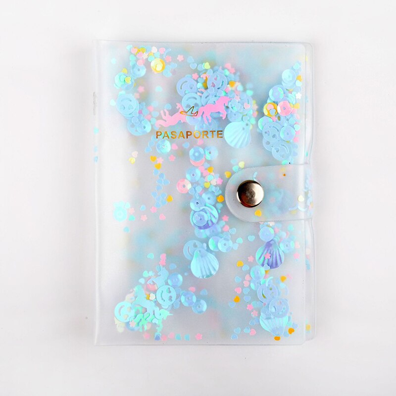 passeport à paillettes couvre accessoires de voyage carte de crédit bancaire ID sac passeport porte-affaires Paillette femmes PVC étui portefeuille: Bleu