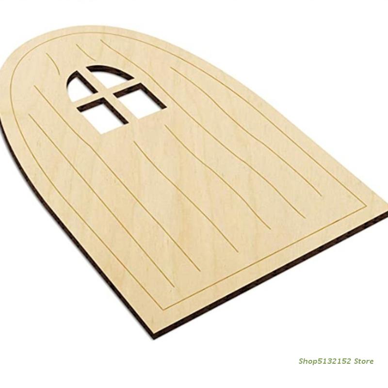 QX2E 6 Pcs Fairy Elf Window Door Wooden Garden Ornament Yard Art Garden Sculpture Decor Trees Open Doors Gnome House