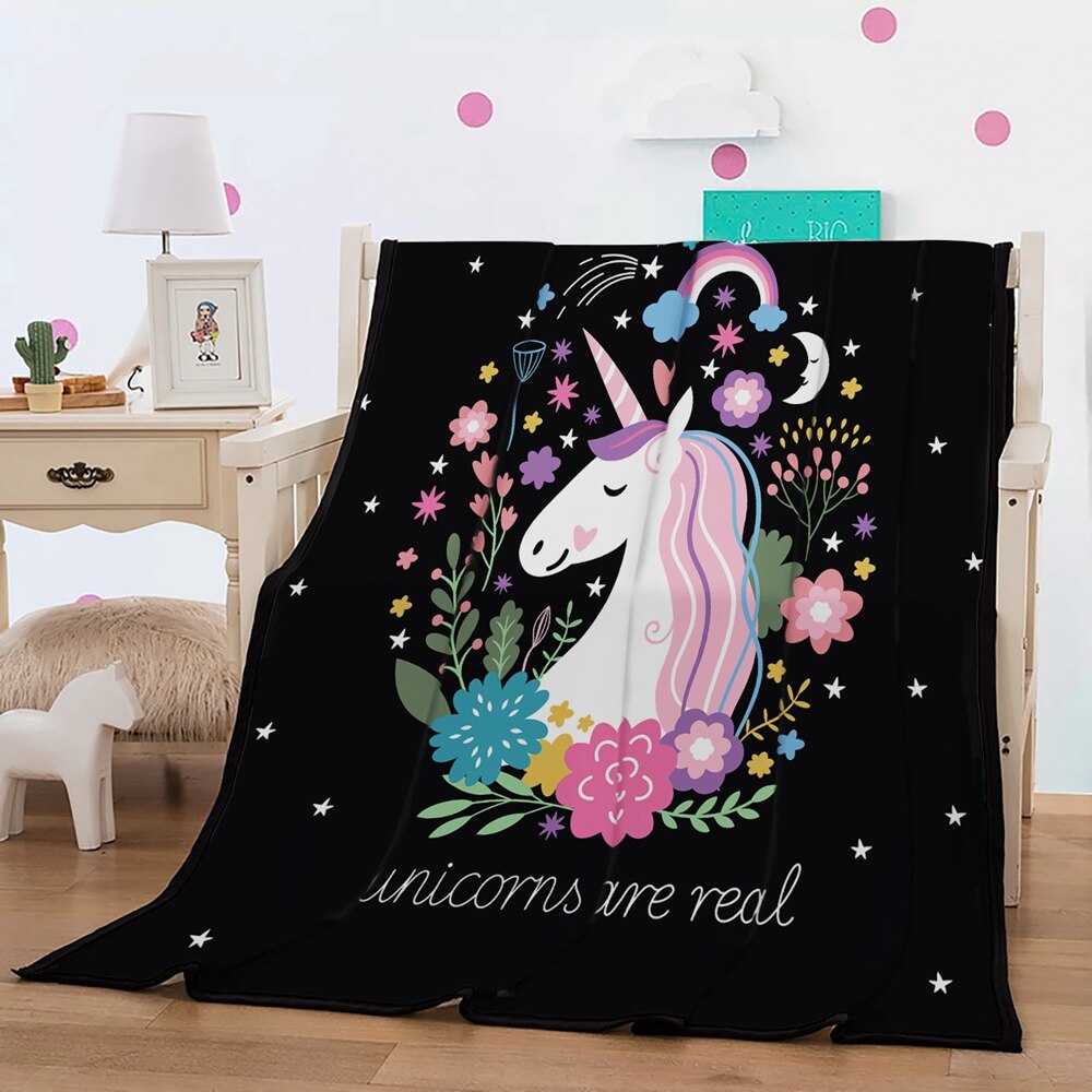 weighted blanket for Winter Summer Blanket Sofa Car Travel Bed Blanket with Black Unicorn for Home Textile
