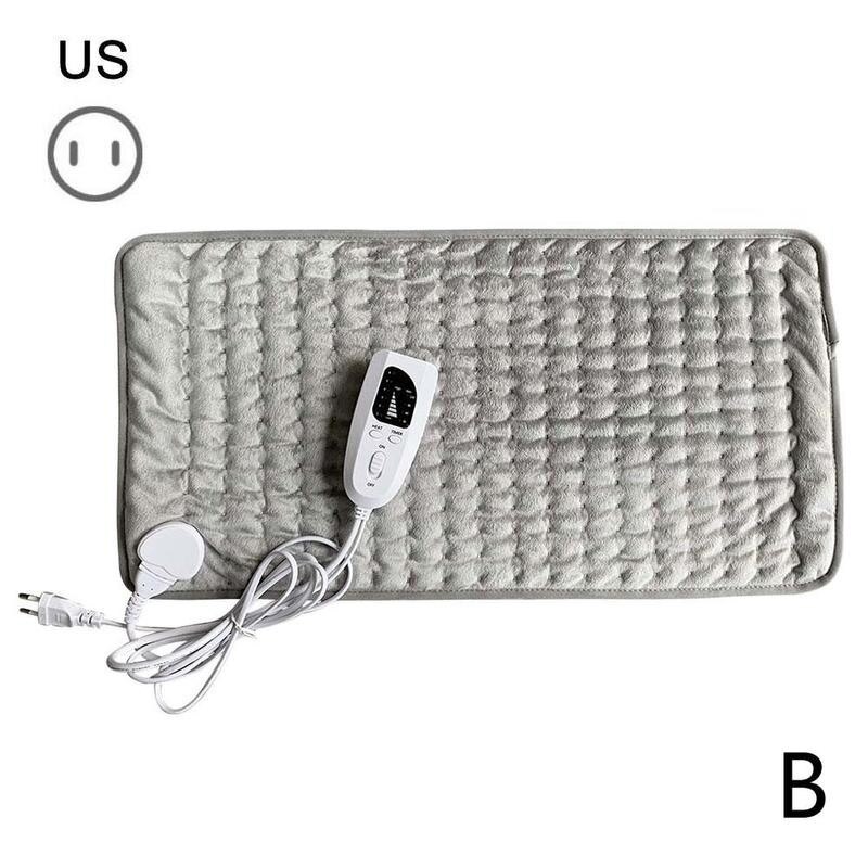 Manta eléctrica pequeña de 60x30cm para terapia, almohadilla de calefacción eléctrica, puede aliviar el dolor, color gris plata, 120-240V, especificaciones US, EU, AU y UK: Silver gray US