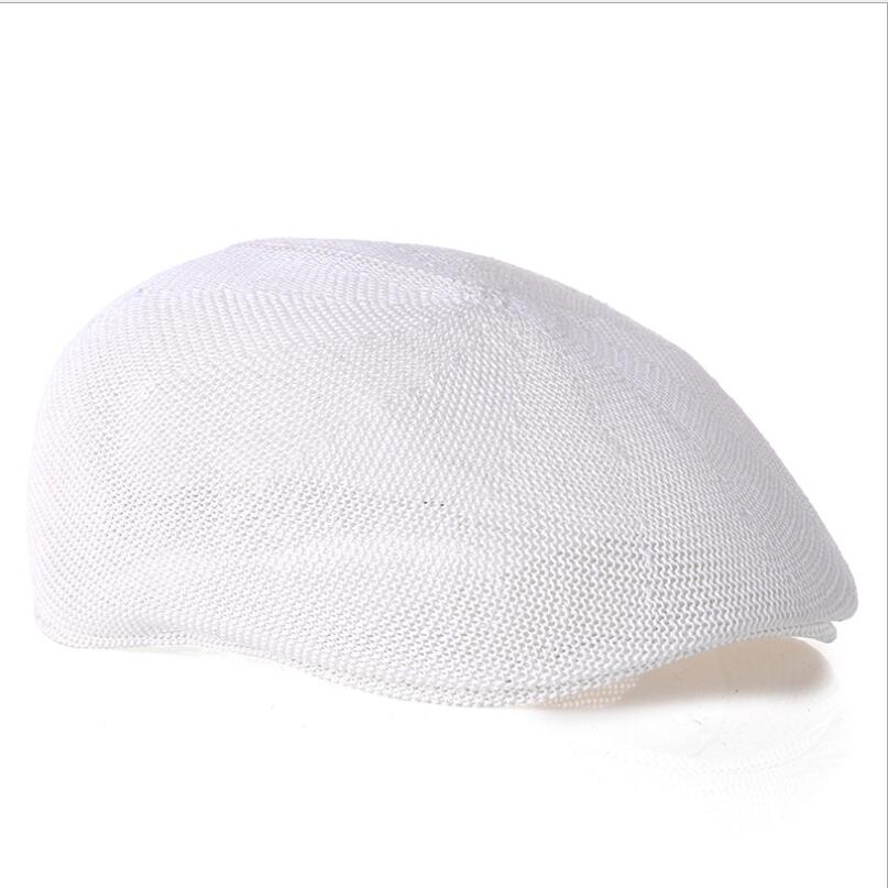 Men Summer Straw Sun Hat Newsboy Caps Breathable Male Beret Flat Cap Unisex Peaky Blinder Mesh Dad Hats: White