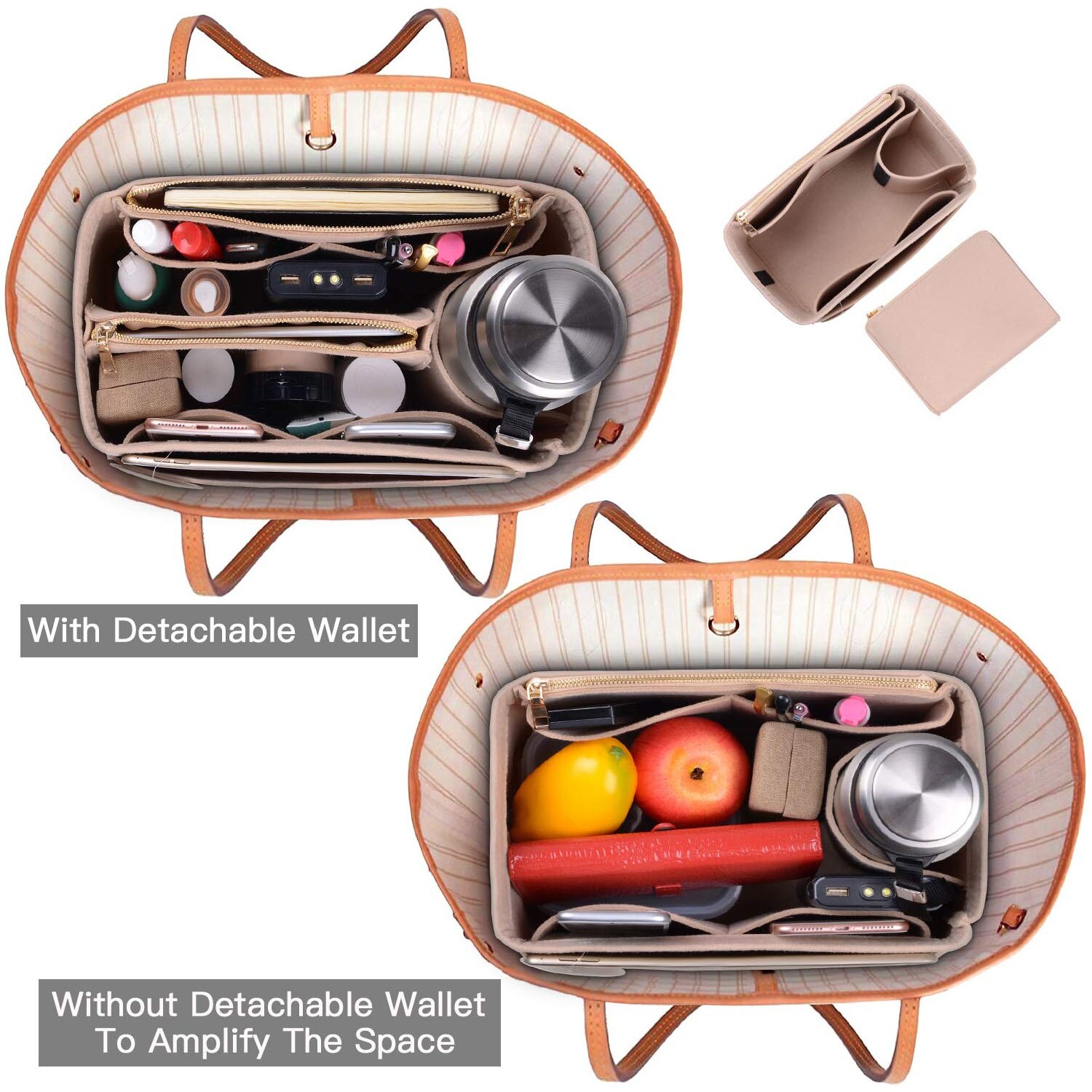 Purse Organizer Insert, Premium Vilt Bag Organizer voor Handtas handtas Tassen/Cosmetische Toilettas opbergtas