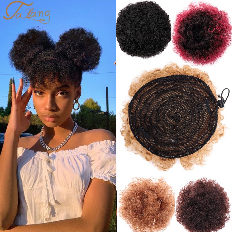 Talang afro puff syntetiskt hår bulle chignon frisyr för kvinnor peruk dragsko hästsvans kinky lockigt klämma i förlängningar hästsvans