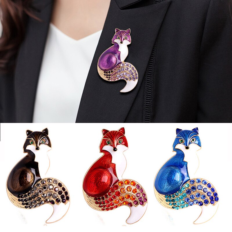 Strass esmalte raposa broches para mulheres animal denim jaqueta gola lapela pino festa causal broche pinos jóias presentes