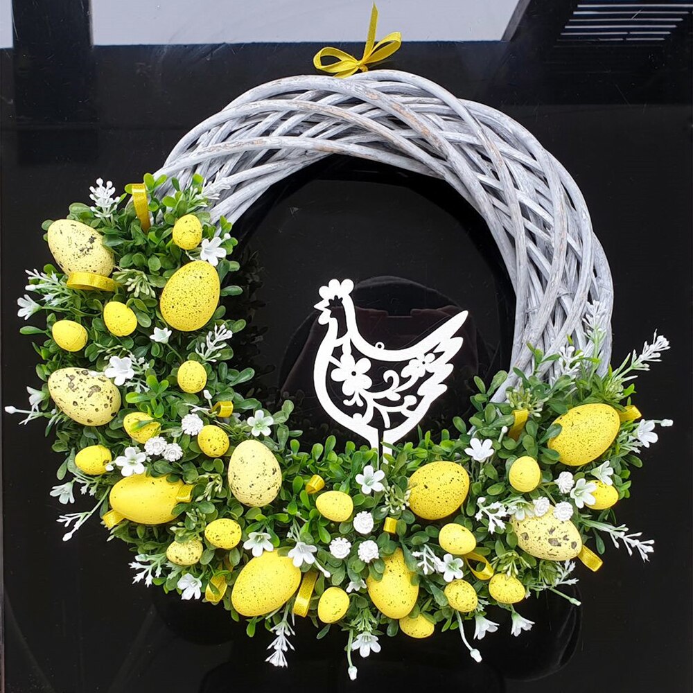 Corona de conejo de pascua 2D para puerta Delantera, decoración de conejo, guirnalda de Primavera de temporada, adorno, accesorio para decoración del hogar, acentos colgantes: Chicken