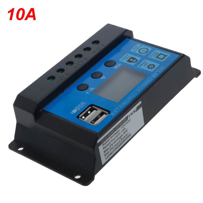 Pwm 10/20/30a dubbel usb solpanel batteriregulator laddregulator 12/24v lcd: 10a