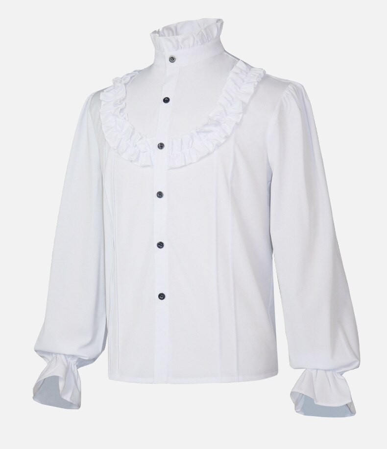 Camisa Medieval de estilo victoriano para hombre, ropa gótica con volantes blancos, cuello levantado, manga farol, Vintage, Top, , banquete, uso diario