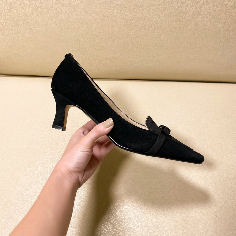 Suede Leather Hoof High Heel Woman Pumps Pointed Toe Party Lazy High Heel Shoes Ladies Black Brown